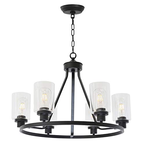 MELUCEE 6-Light Chandeliers for Dining Room, Farmhouse Lighting Black Light Fixtures Ceiling Hanging Industrial Pendant Light