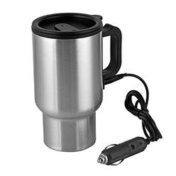 hayootech 12V Car Heating Cup Car Heated Mug, 450ml Stainless Steel Travel Electric Coffee Cup Insulated Heated Thermos Mug