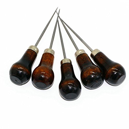 MW M-W Pack of 5 Gourd Shape Leather Craft Cloth Wood Handle Scratch Awl Tool Pin Punching