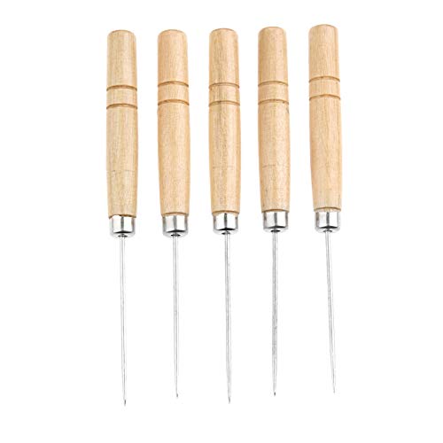Hicello 5 Pieces/Set Wood Handle Tailor Scratch and Punch Awl Pinpoint Hole Punching Clicker Scratch Tool DIY Sewing Cloth Leather