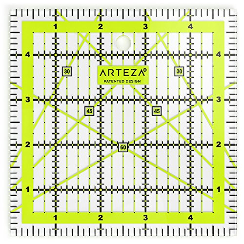 ARTEZA Quilting Ruler, Laser Cut Acrylic Quilters' Ruler with Patented Double Colored Grid Lines for Easy Precision Cutting,