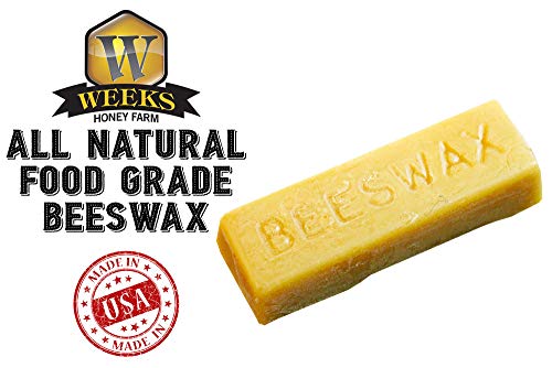 Weeks Honey Farm 1 Ounce All Natural Food Grade Beeswax Bar; Excellent for Polishing, Sealing, Cleaning Wood, Leather and