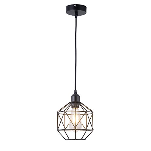 Femony Pendant Light,Retro Style,Vintage Loft Design,Black Basket Cage Hanging Ceiling Lamp,Industrial Lighting Fixture and