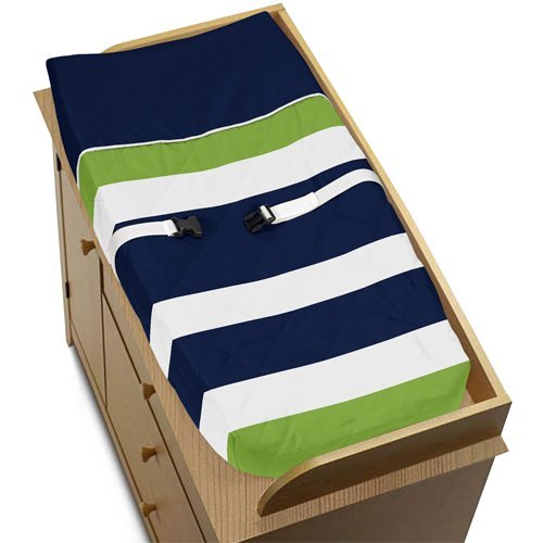 Sweet Jojo Designs Navy Blue and Lime Green Stripe Baby Changing Pad Cover