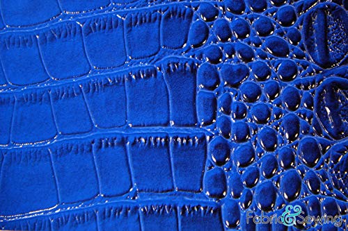 Fabric and Sewing Dark Blue Large Scale Crocodile Skin Faux Fake Leather Vinyl Fabric Polyester 54-56
