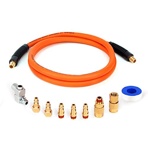 FYPower 10 Pieces Hybrid Lead-in Air Hose kit, 3/8 Inch x 6 ft Whip Air Compressor Hose Kit, 1/4" NPT Air Coupler and Plug,