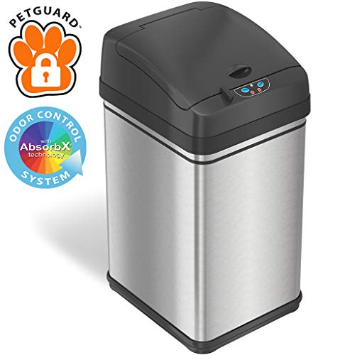 iTouchless 8 Gallon Pet-Proof Sensor Trash Can with AbsorbX Odor Filter System, Stainless Steel Kitchen Garbage Bin Prevents