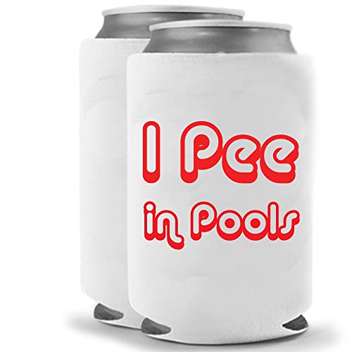 Cool Coast Products I Pee In Pools Joke | Funny Novelty Can Cooler Coolie Huggie - Set of two (2) | Beer Beverage Holder - Beer Gifts Home -