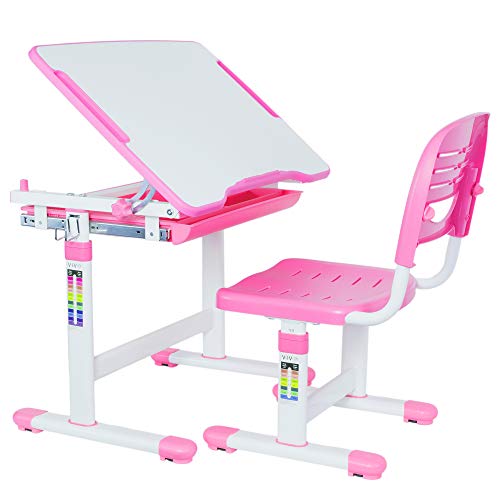 VIVO Pink Height Adjustable Children's Desk and Chair Set | Kids Interactive Workstation
