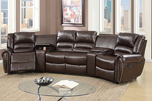 Poundex Ginevra Brown Bonded Leather Motion Home Theater