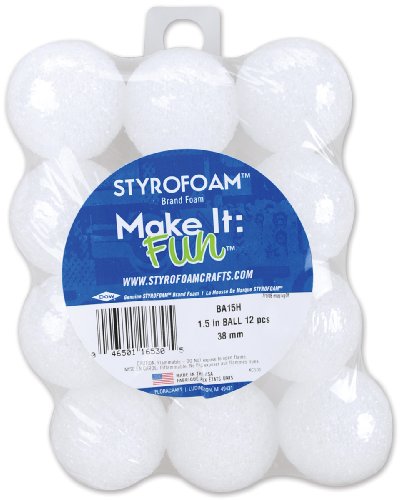 Floracraft Styrofoam Balls Foam, 1.5-Inch, White, 12 Per Package