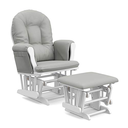 StorkCraft Hoop Glider and Ottoman Cushions, White with Light Gray