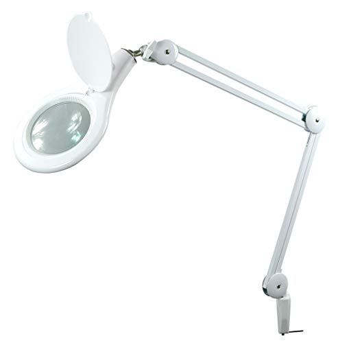 PureOptics LED Magnifying Desk Lamp with Clamp Mount, Energy-Efficient LEDs, Dimmable, 4.5W, 480 Lumens, White (VLED600)