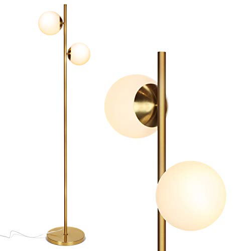 Brightech Sphere - Mid Century Modern 2 Globe Floor Lamp for Living Room Bright Lighting - Contemporary LED Standing Light