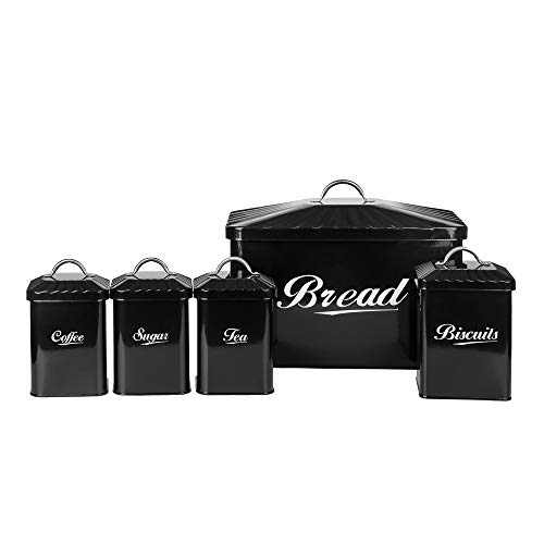 Home by Jackie Inc Hot Sale X649 Black Metal Home Kitchen Gifts Bread Bin/Box/Container Biscuit Tea Coffee Sugar Tin Canister Set (Black)