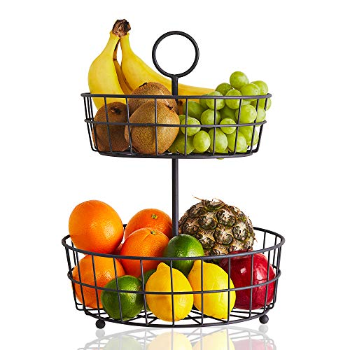 Regal Trunk & Co. 2 Tier Fruit Basket â€“ Regal Trunk & Co. Wire Fruit Bowl or Produce Holder | Two Tier Fruit Basket Stand for Storing &