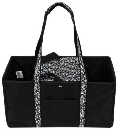 Sachi 194-146 Fashion Utility Lunch Tote with Insulated Cooler, Black with Black and White Damask