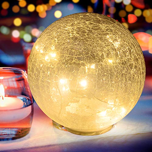 JiaBang Glass Ball LED Light Christmas Wireless Crackle Glass Light Warm White Night Lamp for Bedroom Living-Room Dresser Nursery