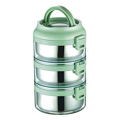 Lille Home 75oz Stainless Steel Stackable Compartment Lunch Box, 3-Tier Bento Box/Food Container, Individual Lid for Each