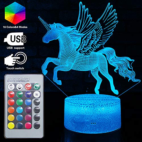 light me up 3D Unicorn Lamp LED Optical Illusion Lamps Light with Smart Touch&Remote Controller 16 RGB Colors Bday Xmas Party Gifts for