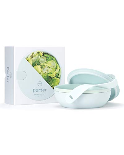 W&P Porter Ceramic Bowl Lunch Container w/ Protective Non-slip Exterior, Mint 1 Liter | Lid & Snap-tight Silicone Strap |