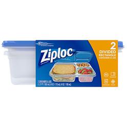 Ziploc Food Storage Containers, Perfect for on-the-go snacking, BPA Free, Divided Rectangle, 2 Count