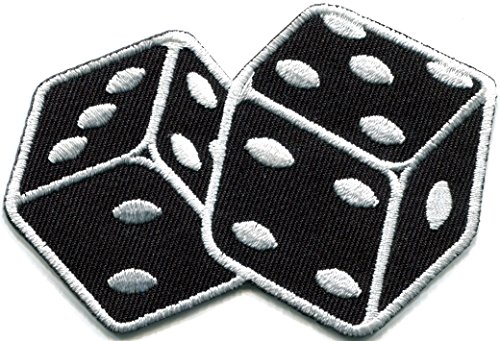 TKPatch Pair of black dice craps gambling Las Vegas poker embroidered applique iron-on patch new