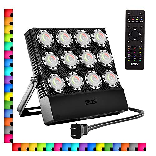 SANSI 70W RGB LED Flood Light, IP66 Waterproof Indoor Outdoor Color Changing LED Wall Washer Light, 16 Colors 4 Modes