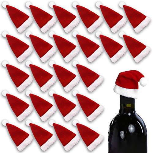HANSGO Mini Santa Hat Cup Bottles Cover, 24PCS Christmas Santa Hats Silverware Holders Xmas Silverware Holder