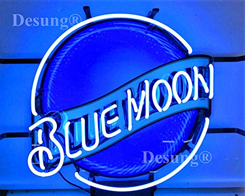 Desung 19"x15" Blue Moon Neon Sign Light HD Vivid Printing Technology Man Cave Beer Bar Pub Handmade Real Glass Tube Lamp NT03