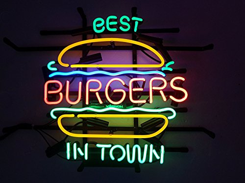 Desung 19"x15" Best Burgers in Town Hamburger Neon Sign (VariousSizes) Beer Bar Pub Man Cave Business Glass Lamp Light DC204