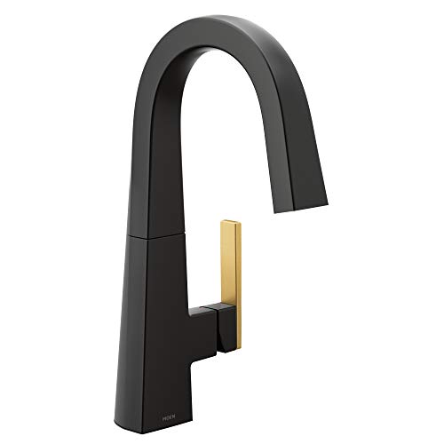 Moen S55005BL Nio One-Handle Bar Faucet, Includes Secondary Finish Handle Option,  Matte Black
