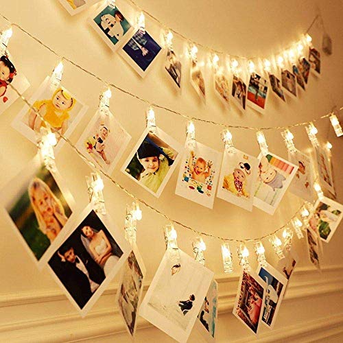 Dopheuor Photo Clip String Lights LED Battery Operated Starry Fairy Copper String Lights with Clips Warm White for Pictures