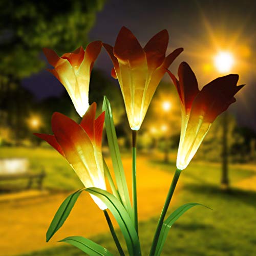 Winterworm Orange Solar 4 LED Lily Flower Light Outdoor Garden Lawn Color Changing Lamp