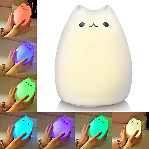 Litake LED Night Light, USB Rechargeable Silicone Cute Cat Carton Nursery Night Lights with Warm White and 7-Color Breathing