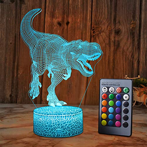 SZLTZK Dinosaur 3D Illusion Lamp for Boy Dinosaur Lamp 16 Colors with Remote Control Smart Touch Night Light Best Christmas