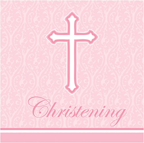Creative Converting 18 Count Christening Lunch Napkins, Faith Pink