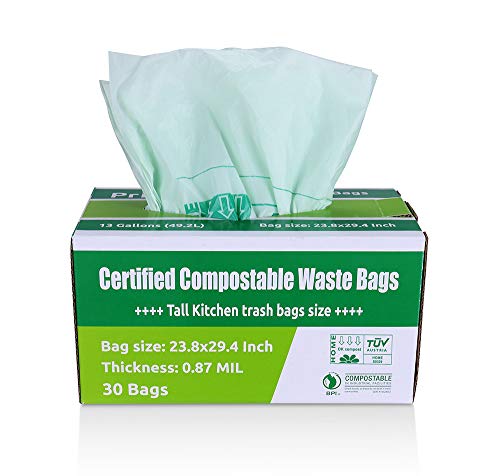 Primode 100% Compostable Trash Bags 13 Gallon | 30 Count Tall Kitchen Compost Bags, Food Waste Bags, Certified Compost Bags,