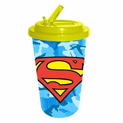 Silver Buffalo DC Comics, 16-Ounce Superman Logo Camouflage Plastic Flip Straw Cold Cup, Blue