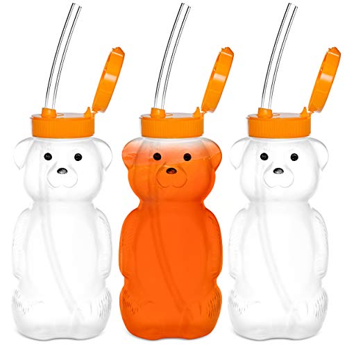 Special Supplies Juice Bear Bottle Drinking Cup with Long Straws, 3 Pack, Squeezable Therapy and Special Needs Assistive