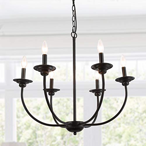 LALUZ Black Chandelier Kitchen Island Lighting Transitional Hanging Fixture for Dining Room, 26 inches, 6 Source