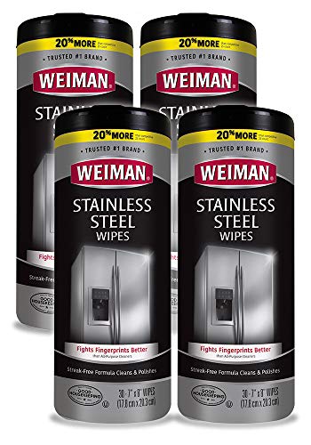 Weiman Stainless Steel Cleaner Wipes (4 Pack) Removes Fingerprints, Residue, Water Marks and Grease from Appliances - Works