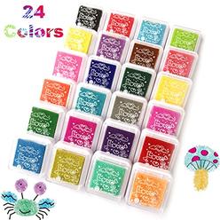 Alled 24 Colors Craft Finger Ink Pad,Fingerpaint Rainbow Washable Stamp Pads Set for Rubber Stamps Partner Color Card Making