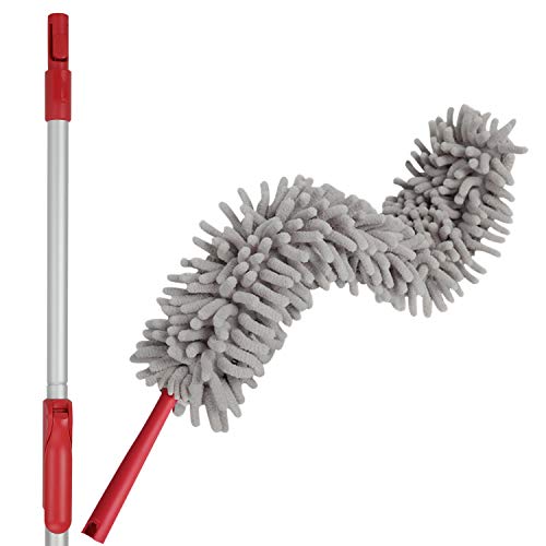 CLEANHOME,69in Microfiber Bendable Chenille Duster with Telescoping Extension Pole and Removable Washable Head for Cleaning
