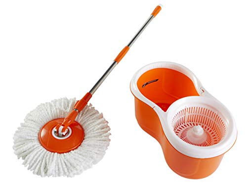 IMUSA USA MOP-09215 Microfiber Easy Rinse Spin Mop with Bucket & Metal Handle, 1 unit, Orange