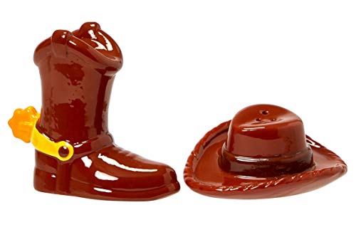 Disney Toy Story Woody Salt & Pepper Shaker Set - Ceramic Western Cowboy Hat and Boot Figure - Official Pixar Kitchen and