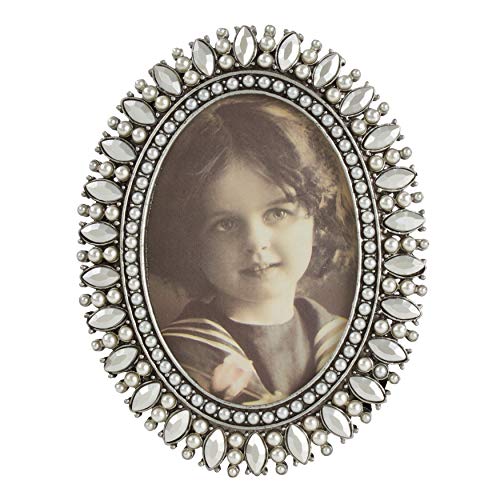 SARO LIFESTYLE Jeweled Portrait Photo Frame, 2.5" x 3.5", Silver
