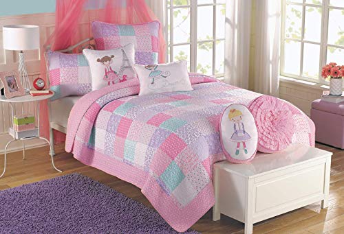 Cozy Line Home Fashions Orchid Lola Bedding Quilt Set, Floral Pink Light Purple Grey Flower Print, 100% Cotton Reversible