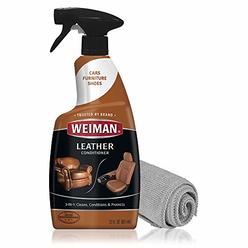 Weiman Leather Cleaner and Polish for Furniture and Car with Microfiber Cloth - Non Toxic Clean and Condition Car Seats,