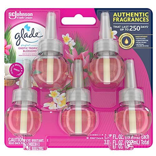 Glade Plugins Scented Oil Refill 5 ct, Exotic Tropical Blossoms, Plug in air freshener, 3.35 fl oz, 3.35 Fl Oz